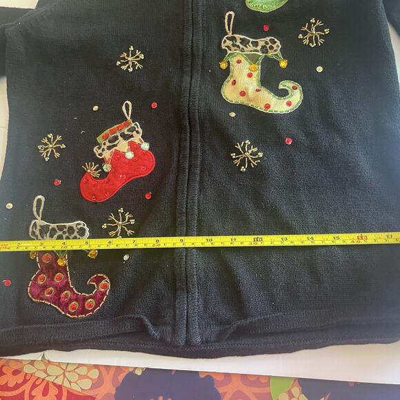 Womans "Ugly" Christmas Cardigan Sweater Faux Fur Collar - Med - Picture 15 of 15